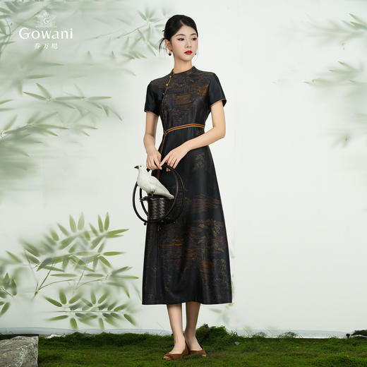 【重磅香云纱】【十里长亭】中式收腰旗袍100%真丝撞色重工包边连衣裙ED2E458 商品图2