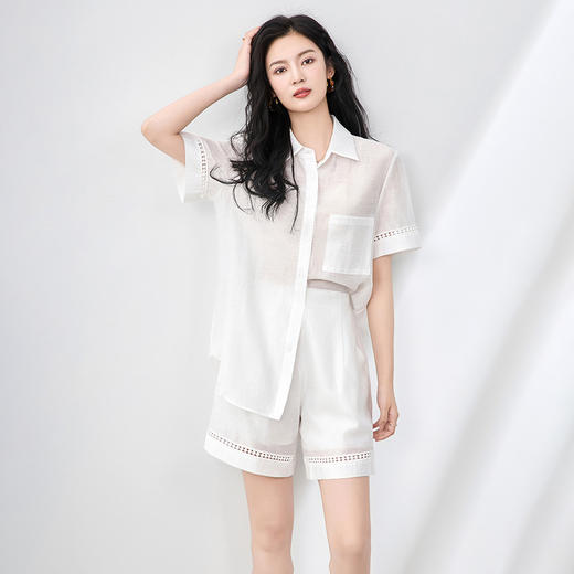 「高货wl」全新升级【铂金会员367/天猫489/差价122】(99705)洛诗琳时尚天丝亚麻混纺衬衫外套休闲宽松显瘦两件套女 商品图2