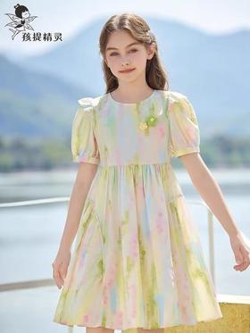 【孩提精灵】1065 甜美彩色泡泡裙童连衣裙-喜出