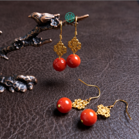 DS925南红耳坠-圆珠耳勾约9mm+