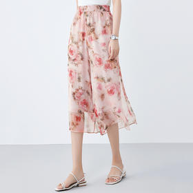 「高货oyg」全新升级【铂金会员330/天猫449/差价119】(50130)洛诗琳缎面真丝印花裤2025夏季高腰宽松阔腿休闲七分裤