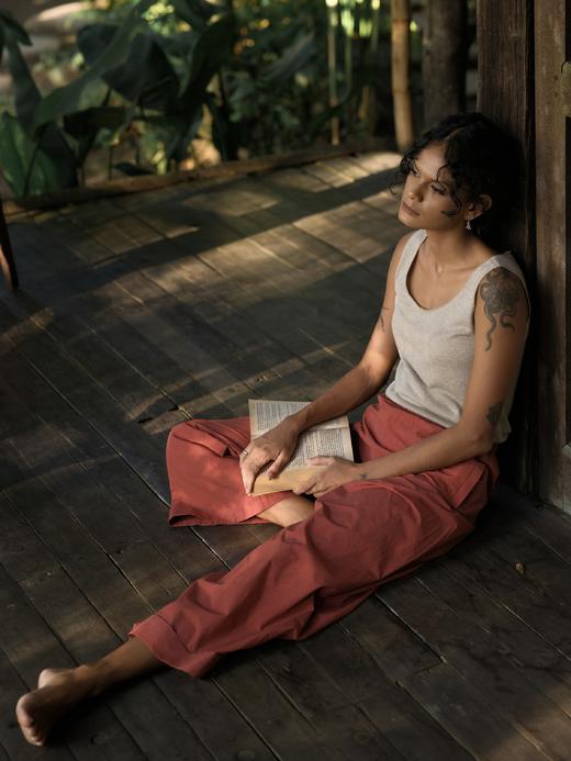 Jai  杏红色/松柏绿瘦版池塘裤 商品图0