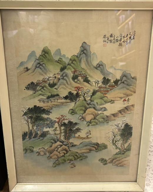 绢本粉彩山水人物（民国） 商品图0