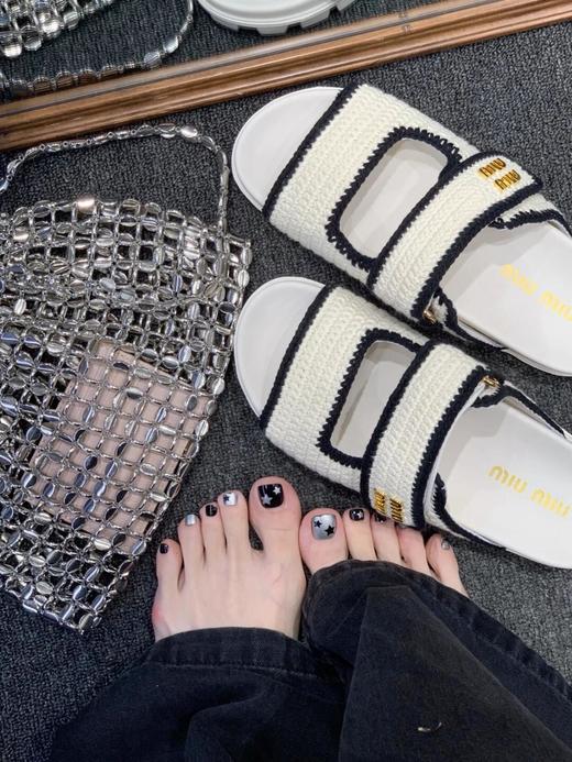 缪缪 两带魔术贴!!编织 厚底拖鞋（HC） 商品图11