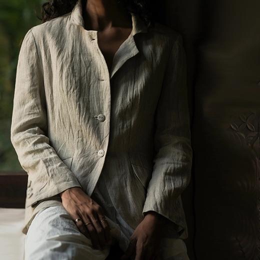 Jai  绀青蓝/沙色日本亚麻曼德勒西装夹克 商品图9