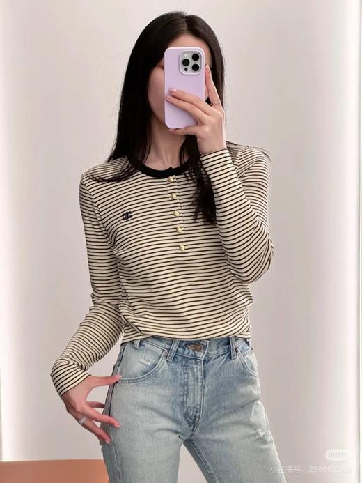 Ce1ine条纹金扣凯旋门刺绣徽标长袖 商品图1