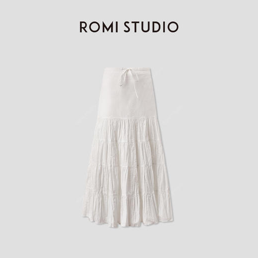 ROMI STUDIO“法式优雅”条纹褶皱轻薄设计感A字半身裙 RWCRXL3613 商品图0