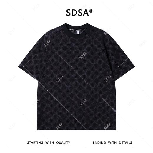 T4109夏季高级感新款男士潮牌扎染植绒图案设计短袖T恤透气圆领上衣潮 商品图1