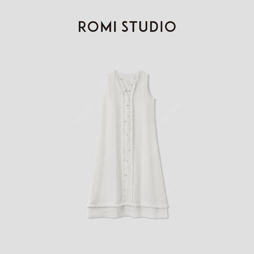 ROMI STUDIO 亚麻莱赛尔轻薄宽松V领流苏无袖连衣裙 RWCRL84336【发货时间25-30天】 商品图0