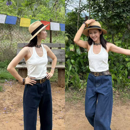 HIDEMI 甄选自然棉超弹坑条螺纹显瘦挂脖式基础款百搭背心 自然白/复古摩卡/奶茶米/高级灰 商品图3