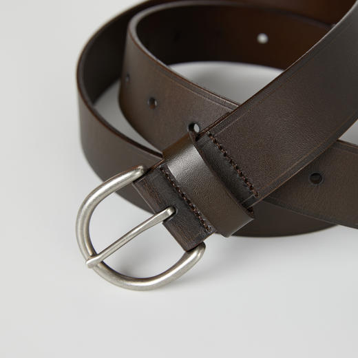 ROMI STUDIO 树膏牛皮革咖色复古做旧银扣休闲腰带 RWCLP32034 商品图4