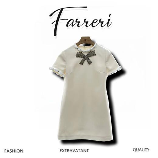 ♥V家♥2025新品上架      蝴蝶结水钻短袖连衣裙 商品图0