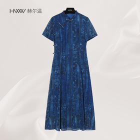 【赫尔温】赫尔温设计款靛蓝纹时尚收腰显瘦连衣裙DHZCY50950