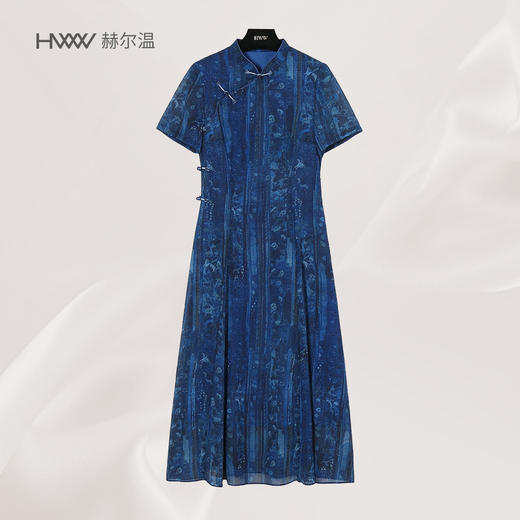 【赫尔温】赫尔温设计款靛蓝纹时尚收腰显瘦连衣裙DHZCY50950 商品图0