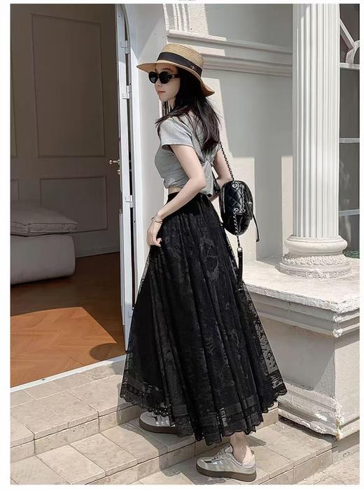 【半裙系列】双面穿-501法式蕾丝大裙摆半身裙伞裙-喜出 商品图3