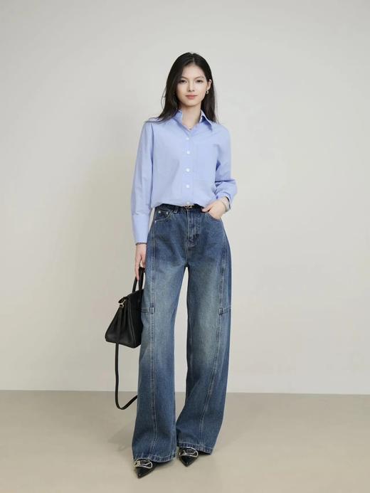 开间同款分割切线休闲百搭宽松牛仔裤 ME901 商品图0