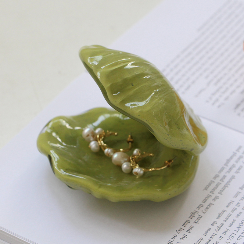 ins玻璃贝壳首饰盒创意桌面摆件可爱女生情人节生日礼物收纳盒托