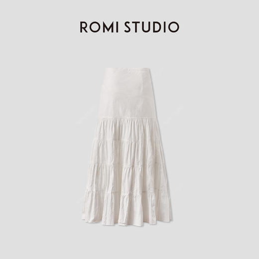 ROMI STUDIO“法式优雅”条纹褶皱轻薄设计感A字半身裙 RWCRXL3613 商品图1
