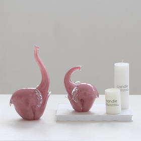 现代创意艺术琉璃粉色大象动物摆件客厅玄关电视柜书房样板间装饰