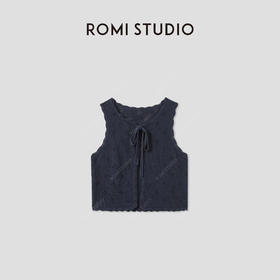 ROMI STUDIO“法式复古”天然亚麻镂空系带花边马甲开衫 RWCRST4131
