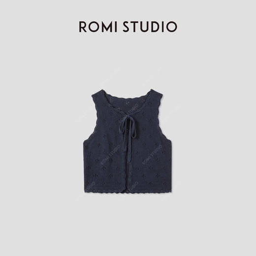 ROMI STUDIO“法式复古”天然亚麻镂空系带花边马甲开衫 RWCRST4131 商品图0