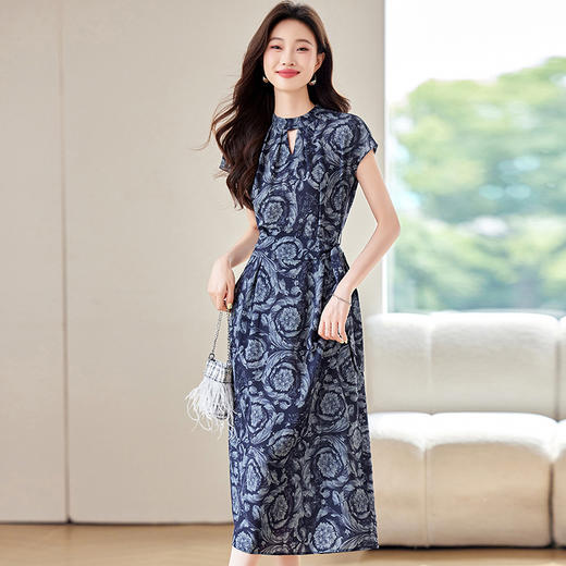 气质碎花连衣裙，翻领收腰显瘦妈妈印花裙子HR-LMYS8847A 商品图1