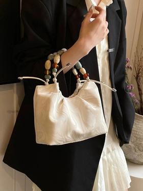 【白色串珠斜挎手拎包】敦煌小众手提包 百搭简约通勤单肩斜挎水桶包