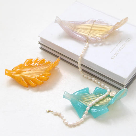 北欧ins风彩色玻璃摆件创意多巴胺鎏金粉叶子玻璃居家软装装饰品 商品图1