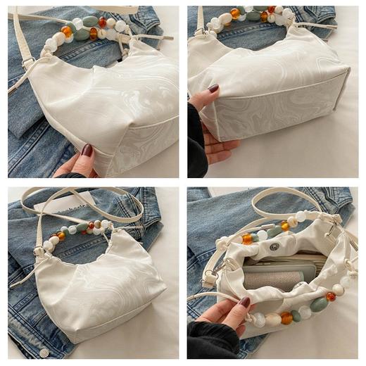 【白色串珠斜挎手拎包】敦煌小众手提包 百搭简约通勤单肩斜挎水桶包 商品图4