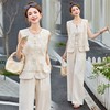 亚麻蕾丝刺绣马甲+松紧腰休闲裤套装SNX3115 商品缩略图1