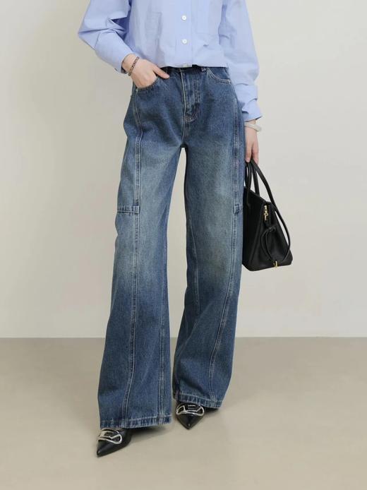 开间同款分割切线休闲百搭宽松牛仔裤 ME901 商品图1