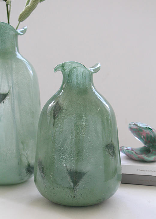 绿色中古玻璃花瓶摆件创意水养客厅电视柜玄关插花装饰品法式琉璃 商品图5