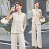 亚麻蕾丝刺绣马甲+松紧腰休闲裤套装SNX3115 商品缩略图0