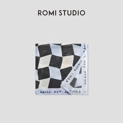 ROMI STUDIO“法式复古”轻柔纯棉设计感撞色格纹方巾 RWCRPR3884【发货时间25-30天】 商品图1