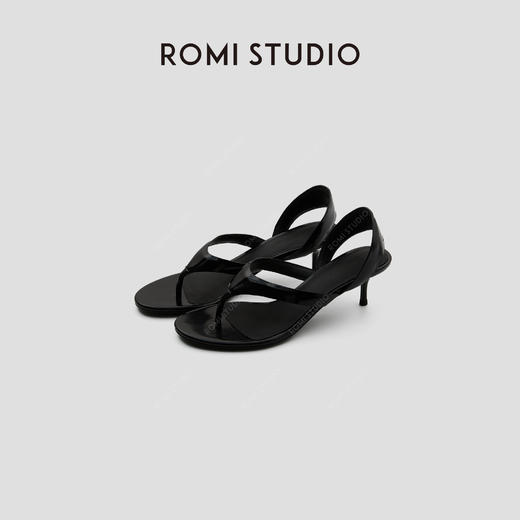 ROMI STUDIO 开边珠牛皮和羊皮革黑色夹趾细高跟凉鞋 RWCRP33484 商品图0