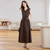 法式冷淡系连衣裙，时尚气质轻熟风无袖V领假两件长裙HR-MEIQIN5697 商品缩略图0