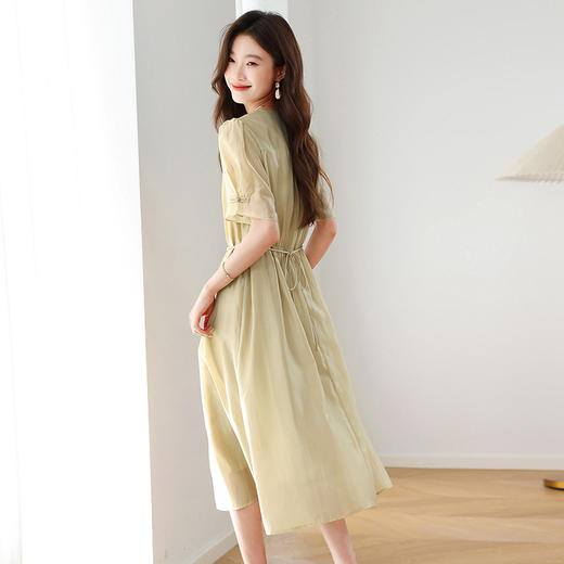 时尚V领修身系带收腰，透气飘逸天丝短袖连衣裙HR-ZYQ2579 商品图2