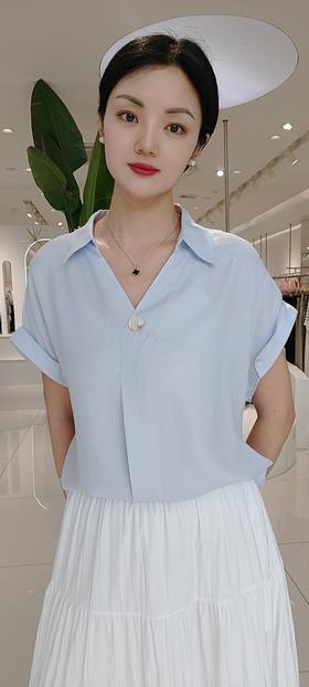 585122翻领天丝棉麻短袖