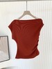 【高品质私服】【ZZ斜肩石榴花红T恤】舒弹坑条针织面料，展现优雅的身材比例，提亮肤色G1468-CC【无标出货 介意慎拍】 商品缩略图9