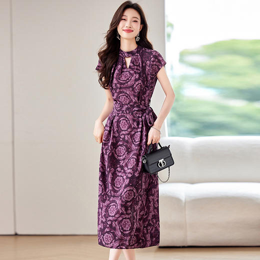 气质碎花连衣裙，翻领收腰显瘦妈妈印花裙子HR-LMYS8847A 商品图2