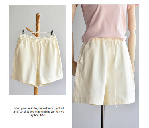 丁摩 【白色短裤】美式浅色牛仔女夏季薄款高腰宽松a字阔腿短裤5ZF-C392 商品图6