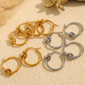 【几何圆形设计，轻奢小众风~】法式高级感钛钢打结耳环 轻奢风女式钛钢耳环 几何圆形小众设计耳饰-QQ