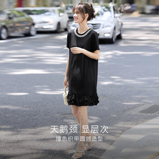 【专属特价】熙世界小香风织带圆领连衣裙女小个子法式小黑裙短裙2025夏季新款 商品图3