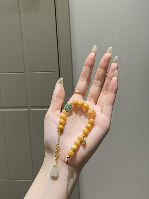 蜜蜡配925纯银翡翠手串 商品图1