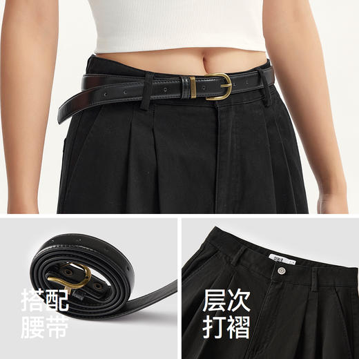 森马休闲裤女纯棉打褶阔腿裤腰带盐系通勤秋季复古磨毛长裤显腿长 商品图3
