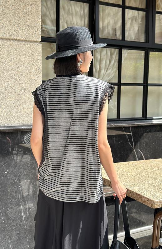 G5TX30867#拼花边袖字母条纹T 商品图3