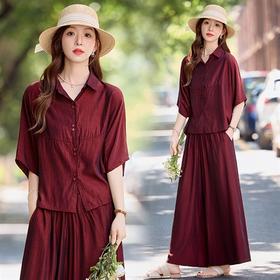 时尚减龄套装2025夏季新款感中袖衬衫垂感阔腿裤两件套ZYQ2581