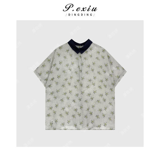 03-4潘依绣丁丁宠粉【海街花园】100%苎麻空气感花束短袖衬衫WH00366 商品图1