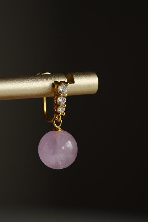 米马定制 紫锂辉带猫眼耳夹 无耳洞银镀金耳饰 约卡9+ 商品图3