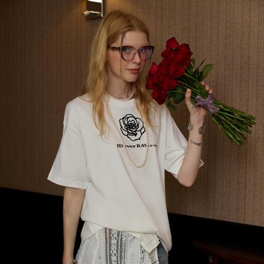 IDEVERRAY夏季2025新款花卉字母印花休闲情侣装圆领短袖男女士宽松t恤21MSL-ID25SSFAT010 商品图2